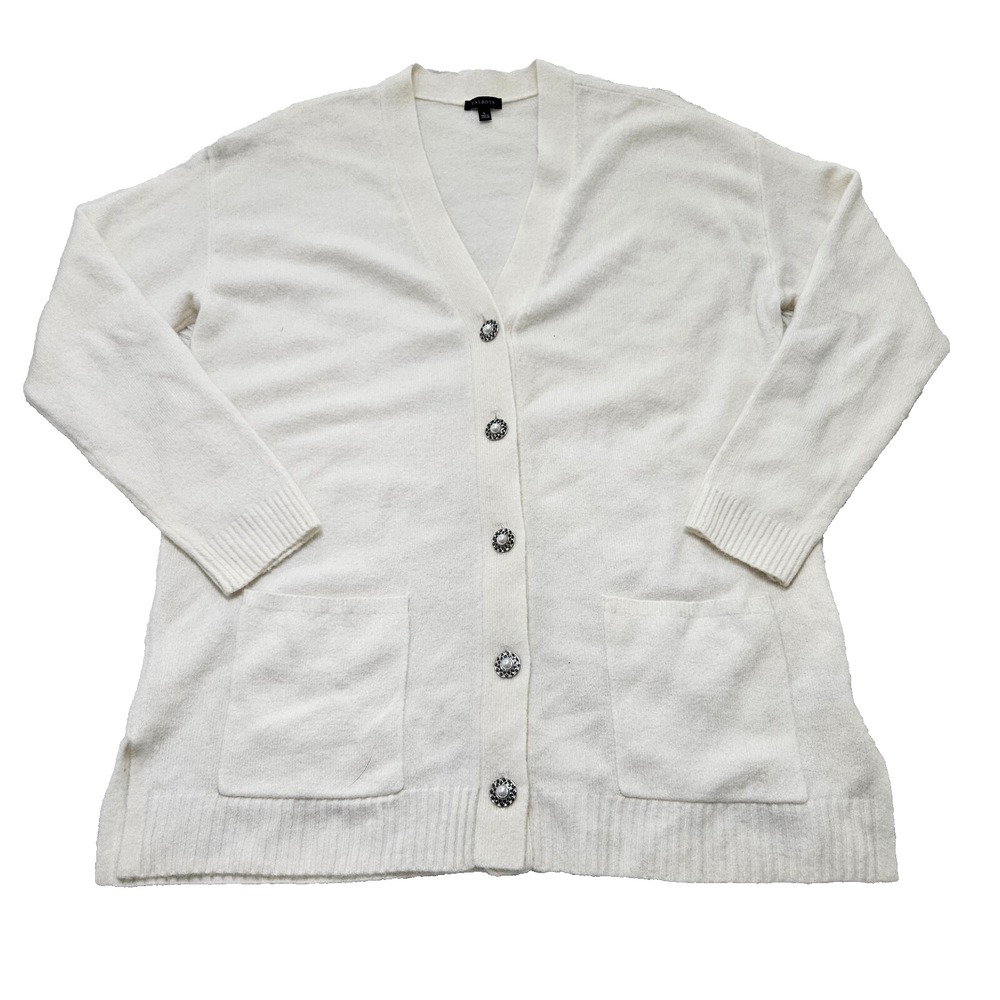 Talbot's‎ Women's Sz L Cream Button Up Wool & Alpaca Blend Cardigan Sweater